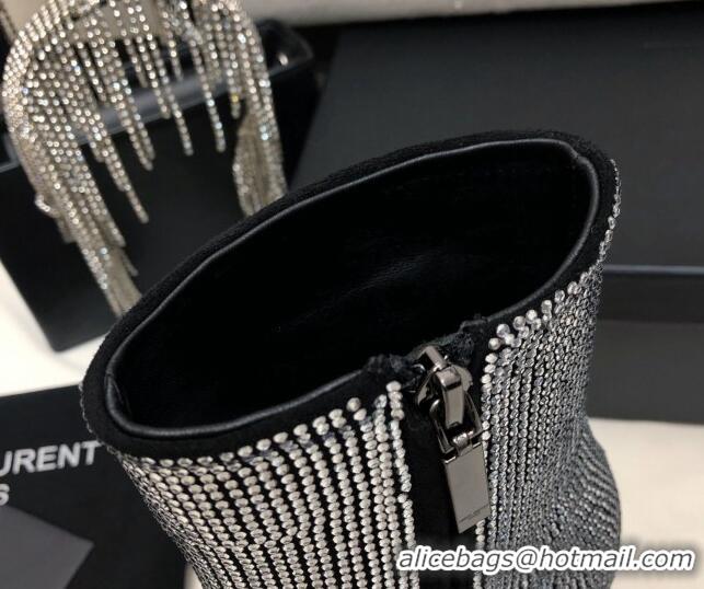 Sumptuous Saint Laurent Opyum Heel Ankle Boots 10.5cm in Crystals Allover Silver 108086