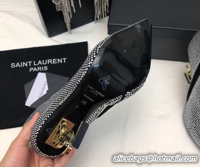 Sumptuous Saint Laurent Opyum Heel Ankle Boots 10.5cm in Crystals Allover Silver 108086