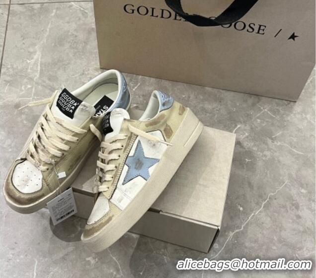 Pretty Style Golden Goose Stardan sneakers in white and gold leather with blue star and heel tab 0105022