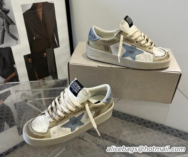 Pretty Style Golden Goose Stardan sneakers in white and gold leather with blue star and heel tab 0105022