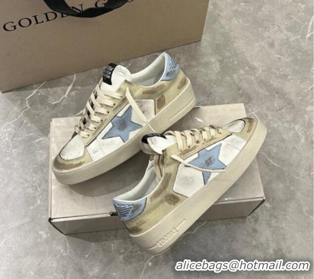 Pretty Style Golden Goose Stardan sneakers in white and gold leather with blue star and heel tab 0105022