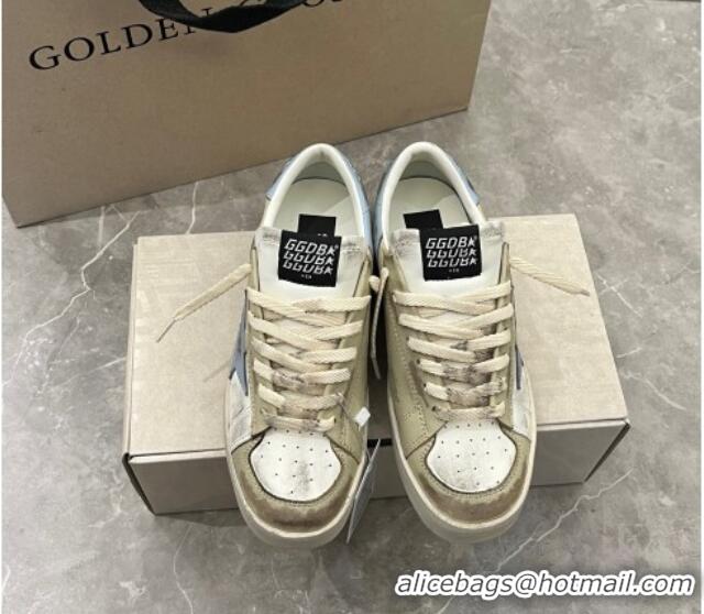 Pretty Style Golden Goose Stardan sneakers in white and gold leather with blue star and heel tab 0105022