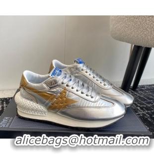 Stylish Golden Goose women’s Marathon sneakers 4.5cm with silver ripstop nylon upper and gold star 105025