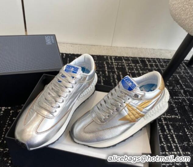 Stylish Golden Goose women’s Marathon sneakers 4.5cm with silver ripstop nylon upper and gold star 105025