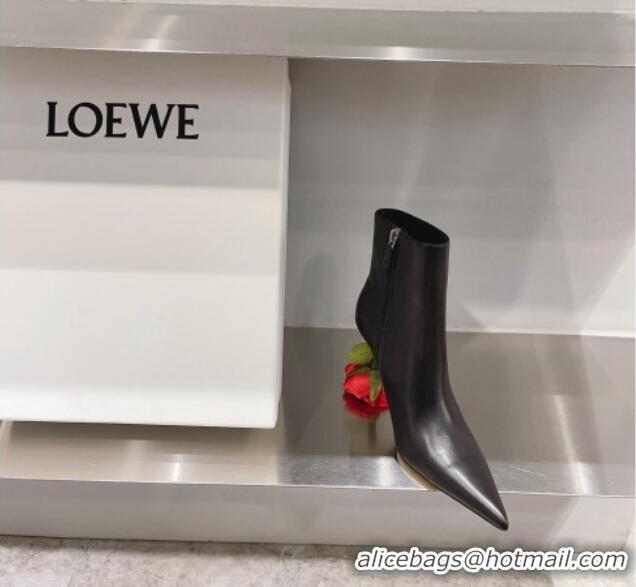 Perfect Loewe Leather Ankle Boots with Rose Bloom Heel 9cm Black/Red 926089