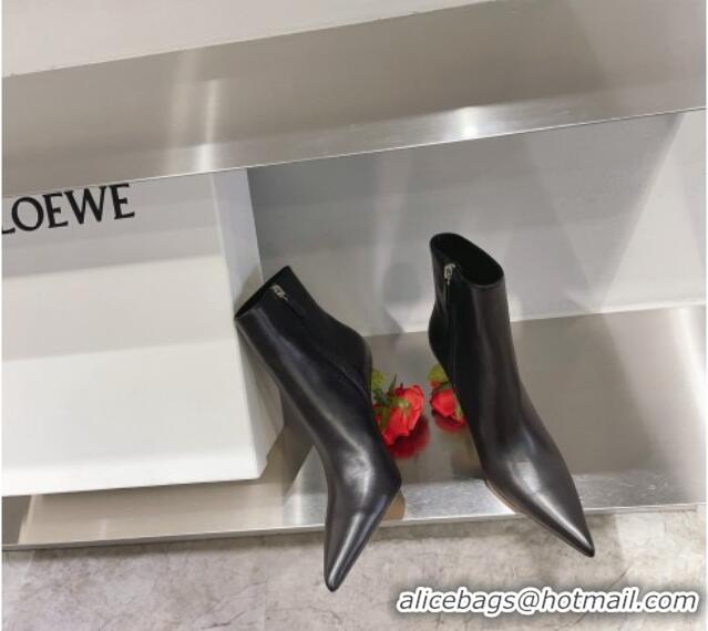 Perfect Loewe Leather Ankle Boots with Rose Bloom Heel 9cm Black/Red 926089