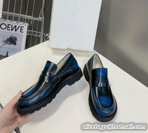 Best Price Loewe Blaze loafers in bicolour brushed-off calfskin Royal Blue/Black 1205070