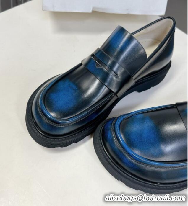 Best Price Loewe Blaze loafers in bicolour brushed-off calfskin Royal Blue/Black 1205070