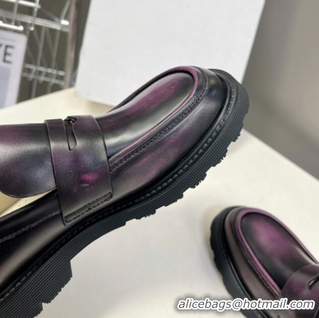 Perfect Loewe Blaze loafers in bicolour brushed-off calfskin Purple/Black 205072