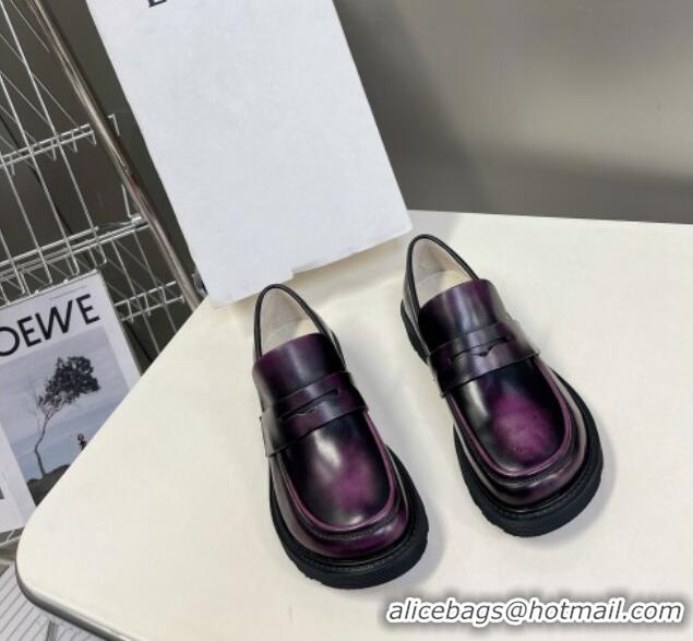 Perfect Loewe Blaze loafers in bicolour brushed-off calfskin Purple/Black 205072