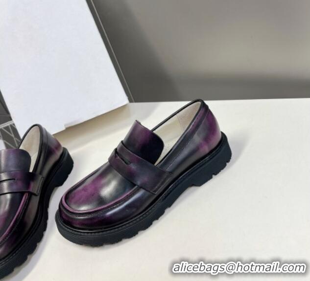 Perfect Loewe Blaze loafers in bicolour brushed-off calfskin Purple/Black 205072