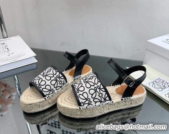 Stylish Loewe Anagram Canvas Espadrille Sandals Black/White 205073