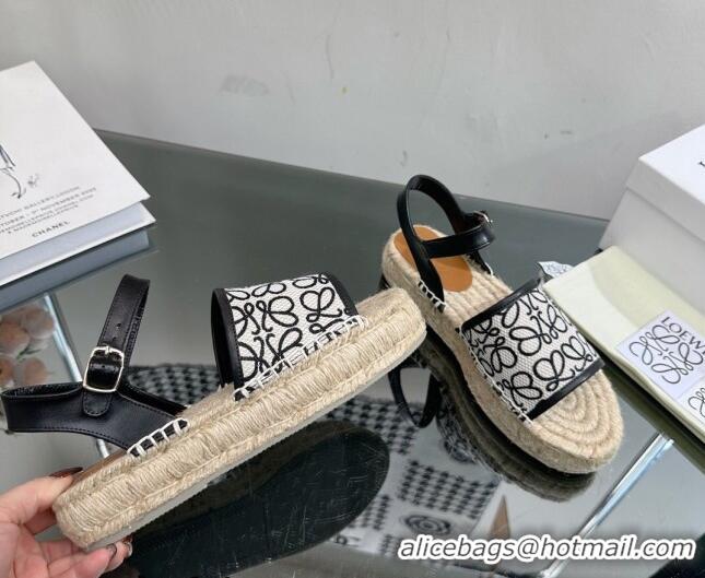 Stylish Loewe Anagram Canvas Espadrille Sandals Black/White 205073