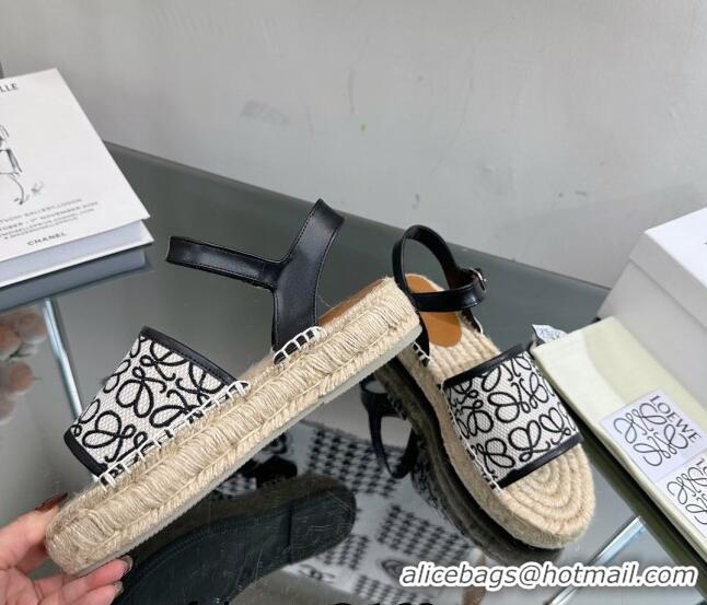 Stylish Loewe Anagram Canvas Espadrille Sandals Black/White 205073