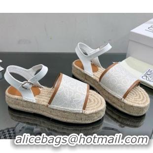 Duplicate Loewe Anagram Canvas Espadrille Sandals White/Brown 205074