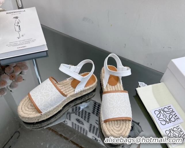 Duplicate Loewe Anagram Canvas Espadrille Sandals White/Brown 205074