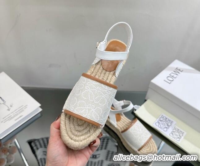 Duplicate Loewe Anagram Canvas Espadrille Sandals White/Brown 205074