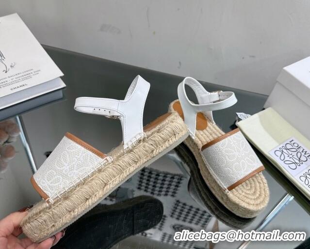 Duplicate Loewe Anagram Canvas Espadrille Sandals White/Brown 205074