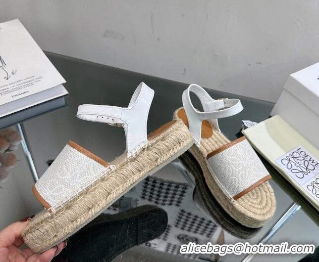 Duplicate Loewe Anagram Canvas Espadrille Sandals White/Brown 205074