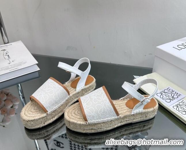 Duplicate Loewe Anagram Canvas Espadrille Sandals White/Brown 205074