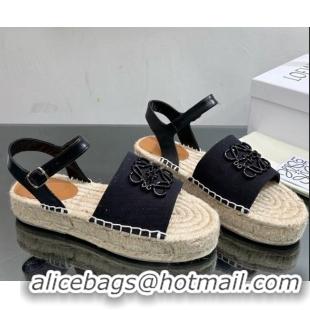 Luxurious Loewe Anagram Logo Canvas Espadrille Sandals Black 205075