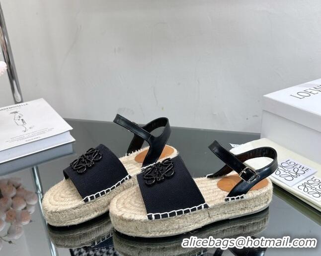 Luxurious Loewe Anagram Logo Canvas Espadrille Sandals Black 205075