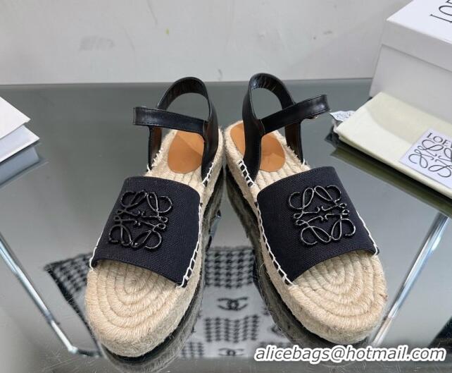 Luxurious Loewe Anagram Logo Canvas Espadrille Sandals Black 205075