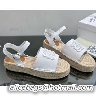 Stylish Loewe Anagram Logo Canvas Espadrille Sandals White 205076