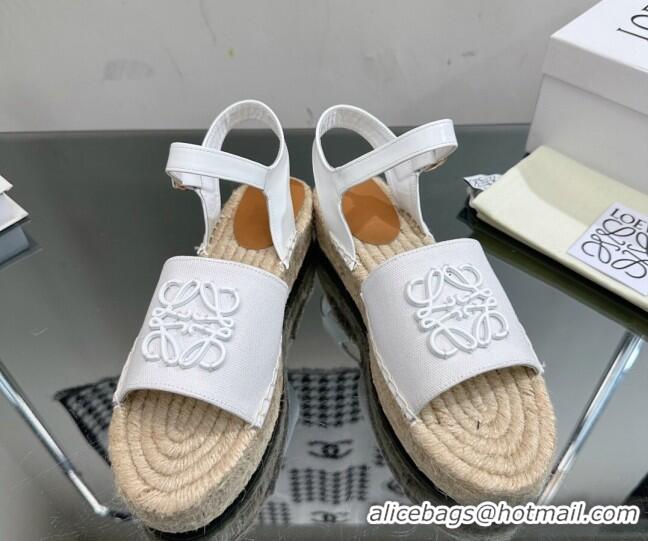 Stylish Loewe Anagram Logo Canvas Espadrille Sandals White 205076