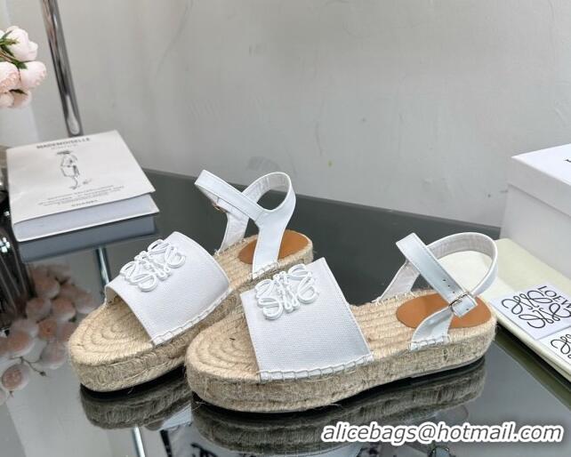 Stylish Loewe Anagram Logo Canvas Espadrille Sandals White 205076