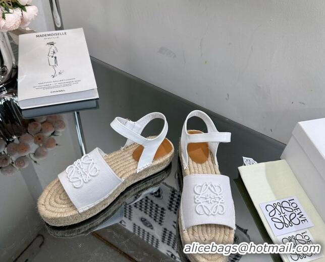 Stylish Loewe Anagram Logo Canvas Espadrille Sandals White 205076