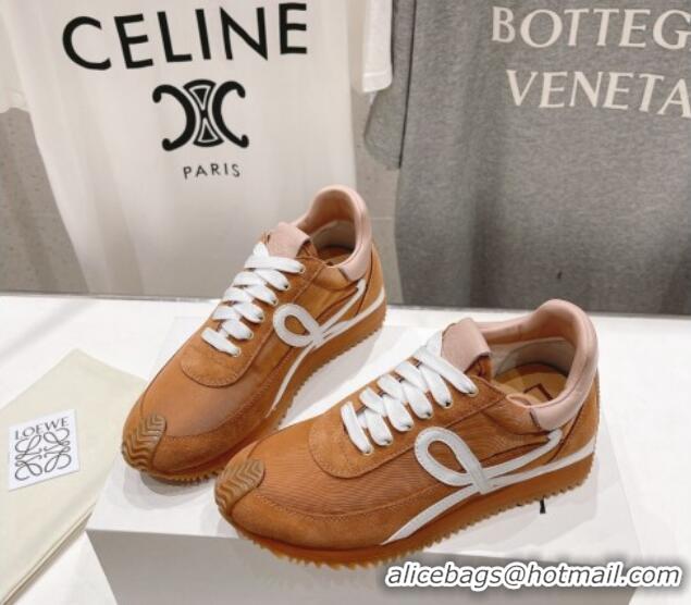 AAAAA Loewe Flow Runner Sneakers in Nylon and Suede Brown 205077