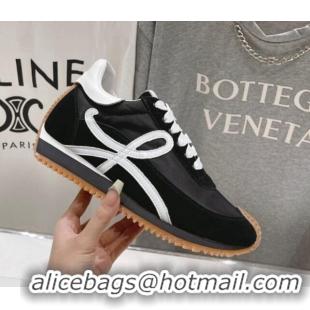 Hot Style Loewe Flow Runner Sneakers in Nylon and Suede Black/White 205079