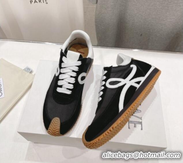 Hot Style Loewe Flow Runner Sneakers in Nylon and Suede Black/White 205079