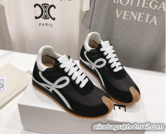 Hot Style Loewe Flow Runner Sneakers in Nylon and Suede Black/White 205079