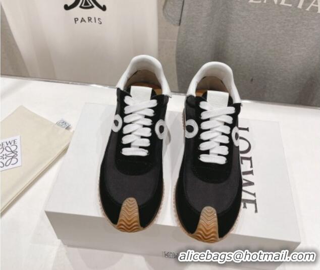 Hot Style Loewe Flow Runner Sneakers in Nylon and Suede Black/White 205079