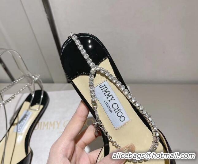 Low Cost Jimmy Choo Saeda Flat Shoes with Crystal Ankle Strap in Glitters Black 218089