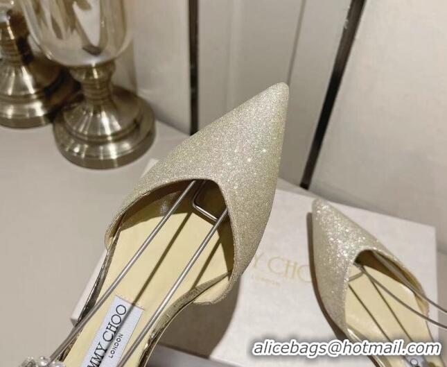 Good Quality Jimmy Choo Saeda Flat Shoes with Crystal Ankle Strap in Glitters Crown Gold 218090