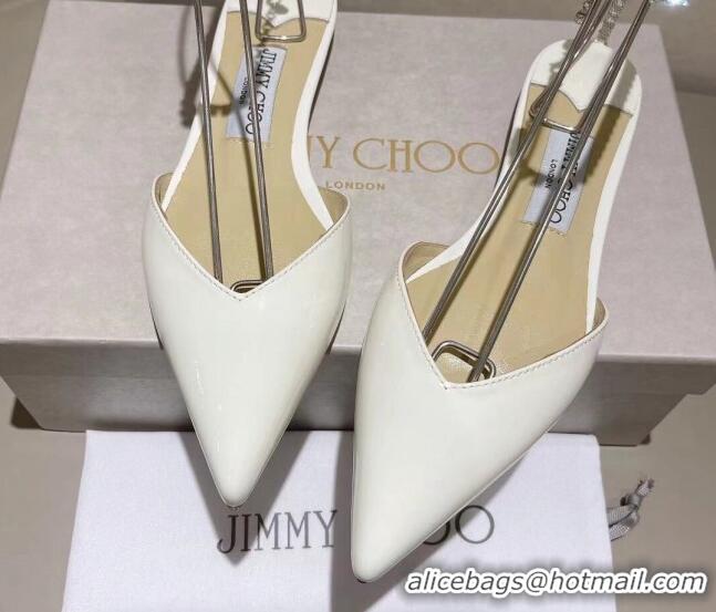 Original Cheap Jimmy Choo Saeda Flat Shoes with Crystal Ankle Strap in Patent Leather White 218091