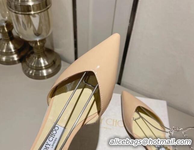 Sophisticated Jimmy Choo Saeda Flat Shoes with Crystal Ankle Strap in Patent Leather Nude 218092