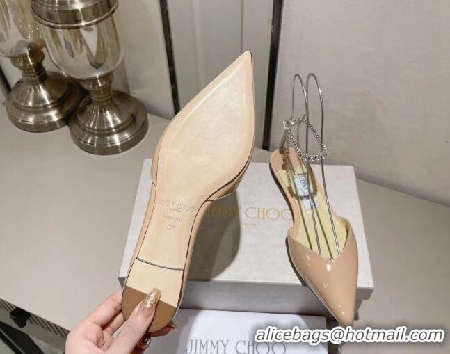 Sophisticated Jimmy Choo Saeda Flat Shoes with Crystal Ankle Strap in Patent Leather Nude 218092