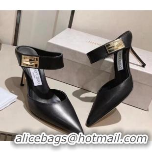 Grade Quality Jimmy Choo Nell Heel Mule 8.5cm in Calf Leather Black 218093