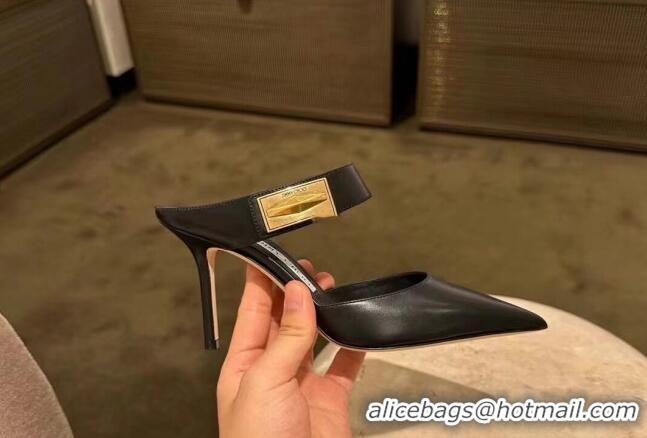 Grade Quality Jimmy Choo Nell Heel Mule 8.5cm in Calf Leather Black 218093