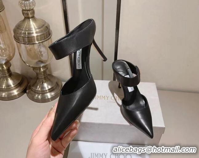 Grade Quality Jimmy Choo Nell Heel Mule 8.5cm in Calf Leather Black 218093