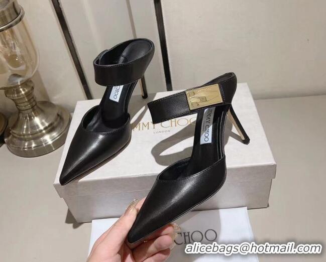 Grade Quality Jimmy Choo Nell Heel Mule 8.5cm in Calf Leather Black 218093