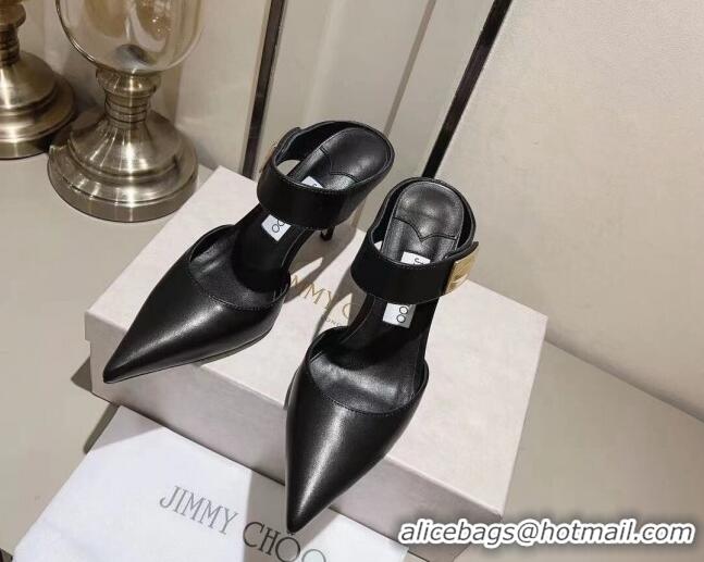 Grade Quality Jimmy Choo Nell Heel Mule 8.5cm in Calf Leather Black 218093