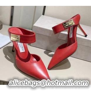 Stylish Jimmy Choo Nell Heel Mule 8.5cm in Calf Leather Red 1218094