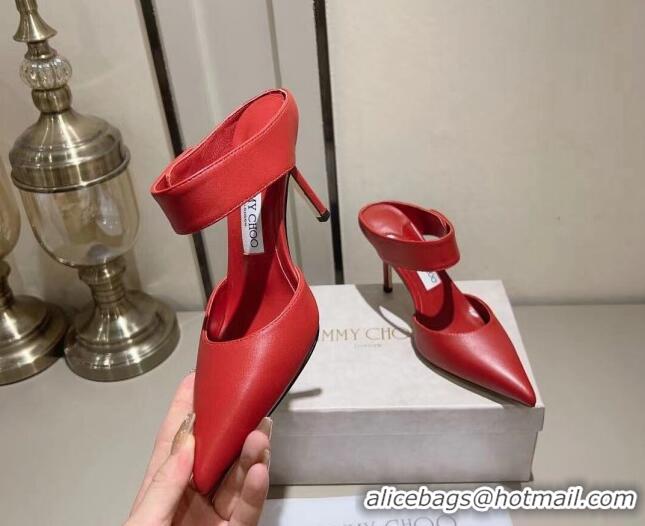 Stylish Jimmy Choo Nell Heel Mule 8.5cm in Calf Leather Red 1218094