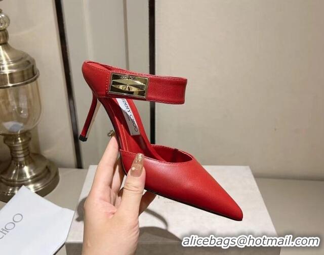 Stylish Jimmy Choo Nell Heel Mule 8.5cm in Calf Leather Red 1218094