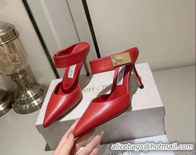 Stylish Jimmy Choo Nell Heel Mule 8.5cm in Calf Leather Red 1218094